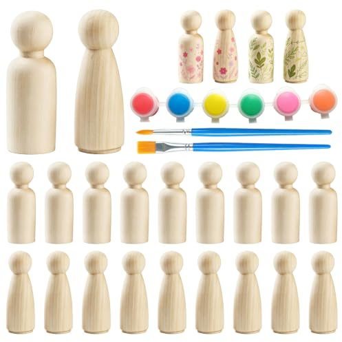 20 Stück Holzfiguren zum Bemalen, Unbehandelte Holzpuppen für DIY | Spielfiguren Holz Familie Figuren Puppen zum Anmalen Basteln, Holzkegel für Weihnachten Hochzeit Geburtstag Dekoration