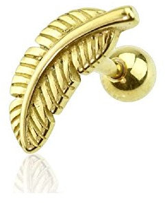BlackAmazement 316L Edelstahl Cartilage Tragus Helix Barbell Ohrstecker Feder Feather Silber Gold schwarz Herren Damen (Gold)