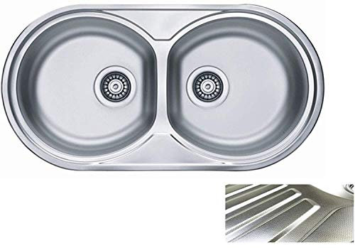 vbchome: fregadero 832 x 437 mm camping Cocina Fregadero – Estructura de lino alveus Forma 50 fregadero Acero Inoxidable Camping doble Platillos desagüe