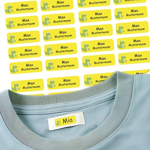Sunnywall® 37 Selbstklebende Namensschilder & Namensaufkleber für Kleidung & Gegenstände - waschmaschinengeeignet | Ideal für Kinder, Schule und Kita (3,8x1,4 cm) (Krokodil 08)