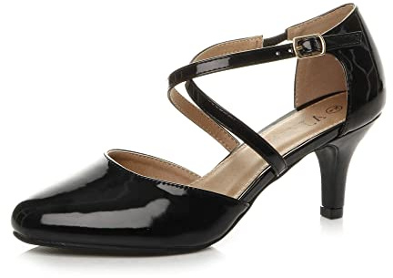 AJVANI Womens Ladies mid high Heel Strappy Crossover Wedding Evening Sandals Shoes Size
