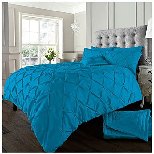 GC GAVENO CAVAILIA Pinch Pleat Duvet Cover Sets, Pintuck Bedding Set With Matching Pillowcases, Super King Bed Set Teal