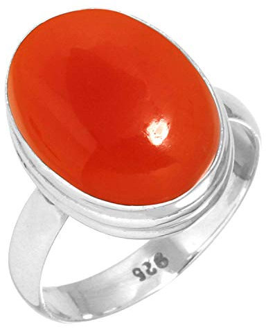 Jeweloporium Oranger Karneol-Silberring, Größe 67 (21,3), 925er Sterlingsilberring für Damen, echter klobiger ovaler Edelstein, handgefertigter Schmuck