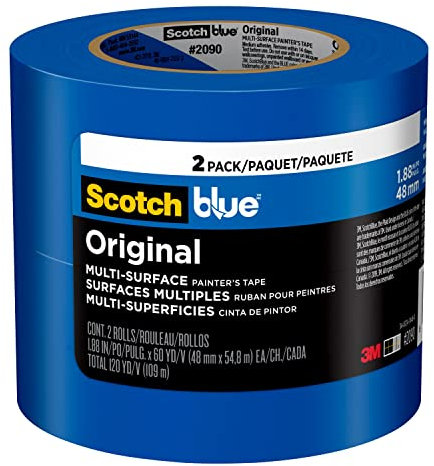 ScotchBlue Original Malerband für verschiedene Oberflächen, 4,7 cm x 60 m, 2 Rollen, blau, Farbband schützt Oberflächen und lässt sich leicht entfernen, Multi-Oberflächen-Malband für den Innen- und
