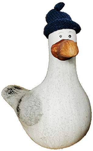 Land-Haus-Shop Möwe mit Strickmütze Dekofigur Hinnerk Keramik Maritim Vogel Meer Küste Strand (mittel 14cm hoch)
