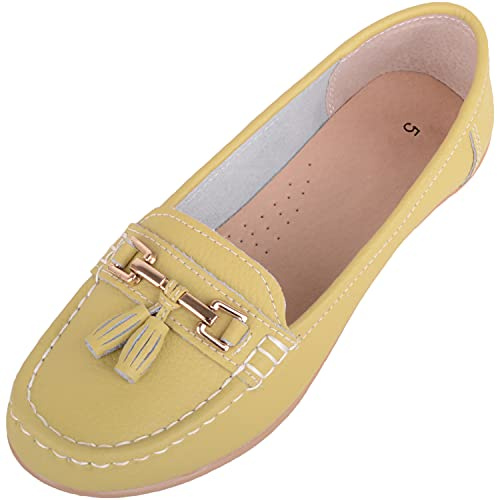 ABSOLUTE FOOTWEAR Womens Slip On Leather Loafer/Deck/Boat Shoes, Lime, UK 6