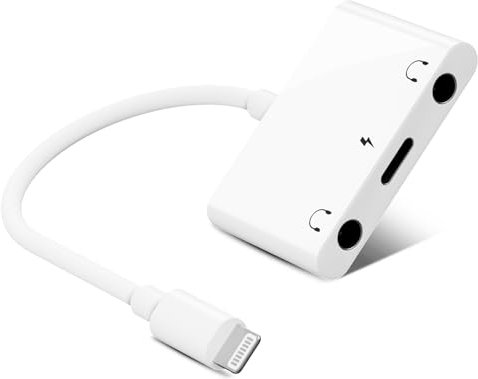 Adaptateur Audio Casque Light-ning vers 3,5 mm, Adaptateur Audio Auxiliaire 3 en 1, Double Écouteur 3,5 mm avec Port Charge, Compatible avec iPhone/i-Pad/i-Pod, Prise en Charge du Dernier iOS16