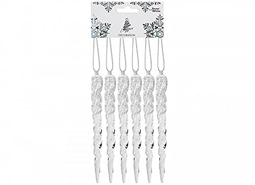 EliteKoopers White Acrylic Icicles Glitter Baubles Hanging For Xmas Tree Christmas Droplet For Decoration (6Pcs)