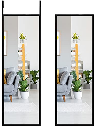 COSTWAY Miroir à Suspendre sur Porte avec Crochets de Suspension Réglables en Hauteur 36,5 x 107 CM (Noir)