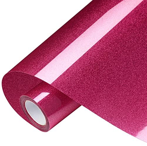 VinylRus Glitter Heat Transfer Vinyl Rolls-10” x 8ft Rose Red Iron on Vinyl for Shirts,Glitter HTV Vinyl for All Cutter Machine