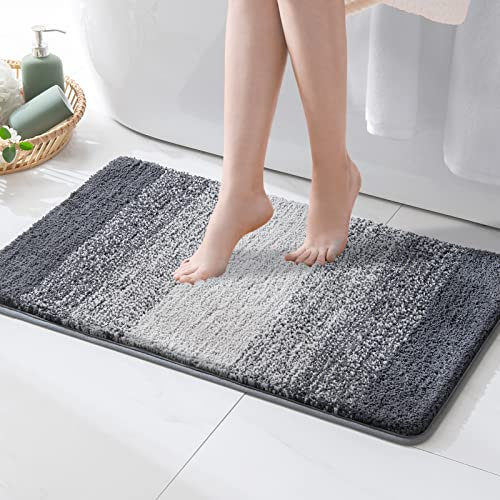 MIULEE Badteppich Badematte Rutschfester Duschvorleger Saugfähiger Badezimmerteppich Gestreiftes Muster Weiche Fussmatte für Wohnzimmer Badezimmer 50x80 cm Grau