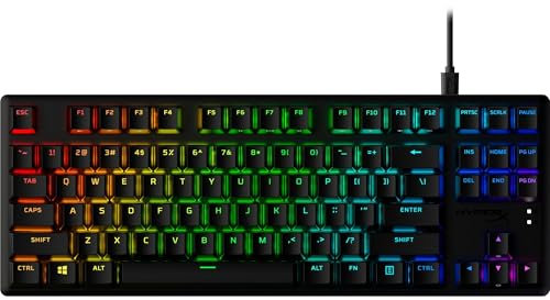 HyperX Alloy Origins Core PBT, Tastiera Meccanica da Gaming Cablata, Illuminazione RGB, Telaio Alluminio, 80 Milioni di Pressioni, Copritasti presenti, 3 Dispositivi Collegabili, Layout Inglese, Nera