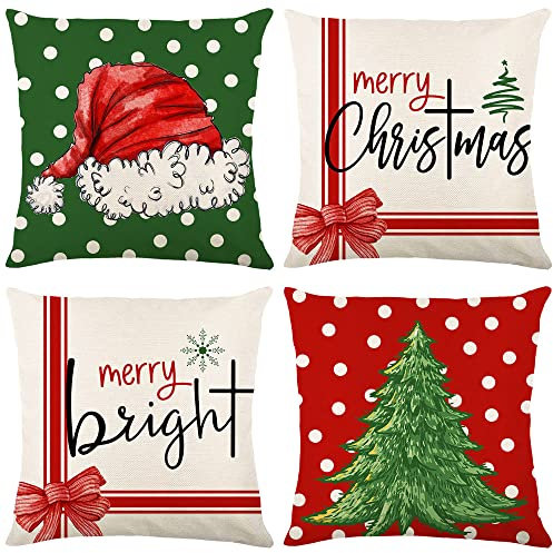 Keninll Throw Pillow Case,Sofa Sleeping Boho Aesthetic Dorm 4 Piece Pillow Decoration Chair Bedroom Unisex 45X45Cm Christmas Patterned Big Kawaii Square Waist Navy Unique Vintage Outd