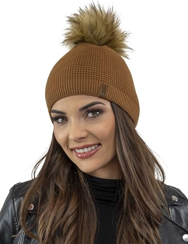 VIVISENCE Damen Bommelmütze Winter Wintermütze Warmem Garn Antistatische 7041