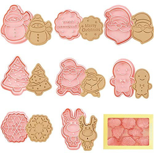 Ausstechformen Weihnachten Set, 8 Stück Ausstechformen Kunststoff Fondant Ausstecher Keksausstecher Weihnachten Plätzchenformen (a)