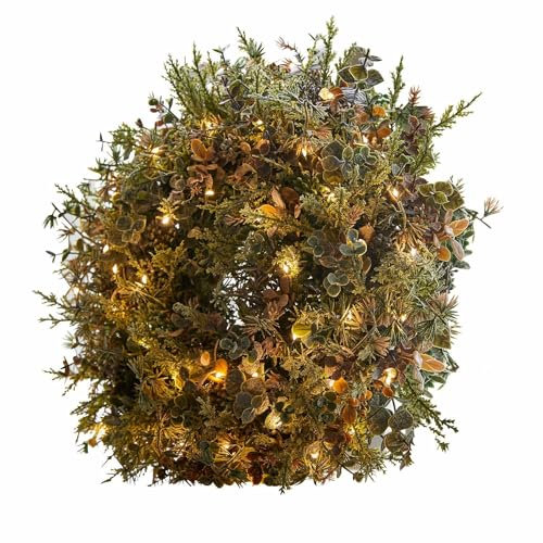 Loberon Kranz Nell, Naturgetreue Nachbildung von Eukalyptus und Heidekraut, mit 48 LED-Leuchten, Festliche Stimmung, Dekoration, Türkranz, Kunststoff, Styropor, grün