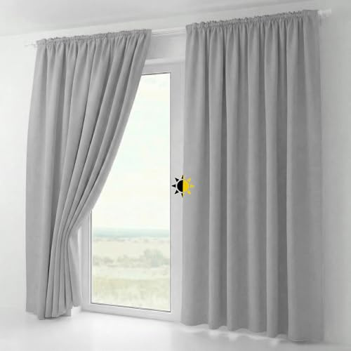 BEAUTEX 2er Set Kräuselband Verdunkelungsvorhang mit U-Band, Gardinen abdunkelnd und Blickdicht (B=140 cm, H=245 cm, Hellgrau)