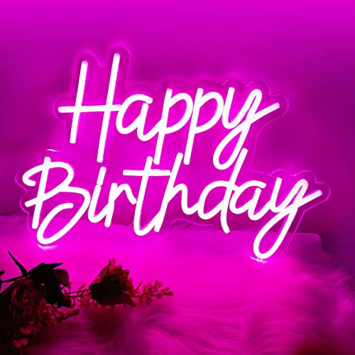 HFHungkeong Happy Birthday Neon LED Buchstaben Neonlicht kann für Geburtstagsfeiern Bars Kneipen Hochzeitstage Valentinstag Heimdekoration Hintergrunddekoration Nachtlichter verwendet werden (Rosa)