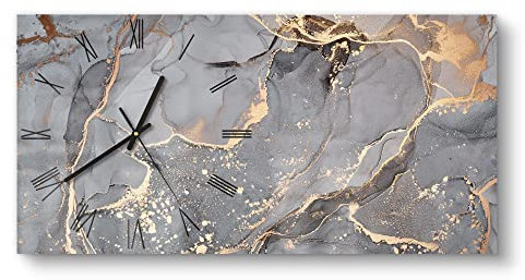 DEQORI Glasuhr | vertikal 60x30 cm | Motiv Elegantes Marmormuster | große XXL Design Uhr aus Glas | leise Wanduhr für Wohnzimmer & Küche | Moderne Hingucker Uhr für die Wand