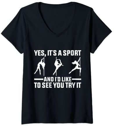 Damen Pole Dance ist ein Sport-Pole-Dancing-Outfit für exotische Tänzerin T-Shirt mit V-Ausschnitt