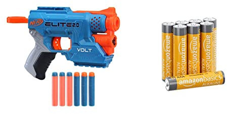 Nerf Elite 2.0 Volt SD-1 Blaster – 6 Nerf Darts, Ziel-Lichtstrahl, 2-Dart Aufbewahrung, 2 Tactical Rail Steckschienen & Amazon Basics AAA-Alkalibatterien, leistungsstark, 1,5 V, 8 Stück