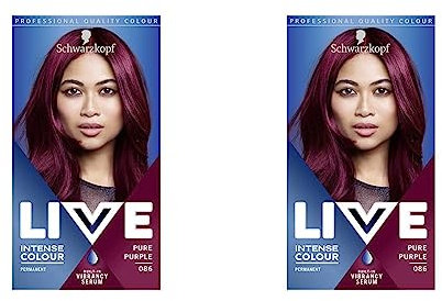 Schwarzkopf LIVE Intense Colour, Long Lasting Permanent Purple Hair Dye, With Built-In Vibrancy Serum, Up To 50% Grey Coverage, Pure Purple 086 (Pack of 2)