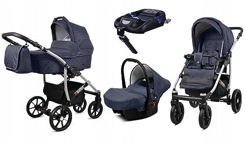 BabyLux® Kinderwagen Set 4 in 1 - Qbaro - incl. Babywanne, Buggy Sportsitz, Auto-Babyschale, ISOFIX-Basisstation - Autositz - Kinderwagenset - Kombikinderwagen mit Wickeltasche usw.