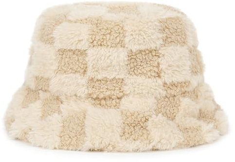 Mimfutu Winter Fischerhut Fluffy Bucket Hat für Damen Herren (Kariert Beige)