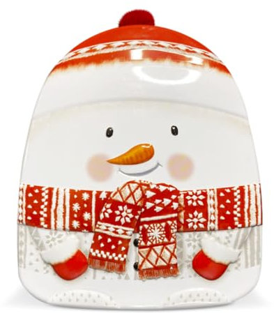 MediMuc Schneemann mit Mütze - wunderschöne kleine Gebäckdose - niedlicher Schneemann- lebensmittelecht - Weihnachtsdose, Keksdose, Blechdose - Vol. 0,80l Maße: (L x B x H): 17,5 x 15,0 x 4,0cm
