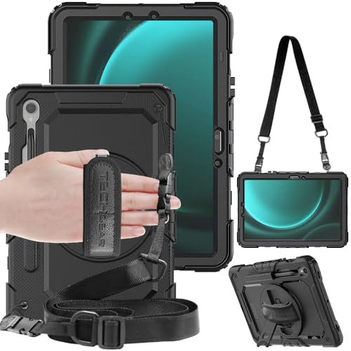 TECHGEAR Utility Case for Samsung Galaxy Tab S10 Lite, Tab S10 FE 2025 & Tab S9 FE 10.9 Rugged Heavy Duty Armour Shockproof Case with S-Pen Holder, 360 Stand, Hand & Shoulder Strap – Black