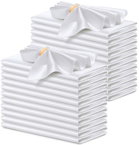 P Pothuiny Seidige weiße Satin-Servietten, 43,2 x 43,2 cm, quadratisch, glatt, für Hochzeit, Abendessen, Tischservietten für Bankett, Party, Restaurant, Dekoration, Thanksgiving, Weihnachten, 24 Stück