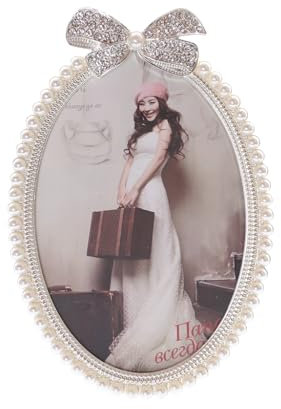 Kawaii-Story BM-xy0027 Perlen weiß Metall Braut Hochzeit Bilderrahmen Fotorahmen mit Strasssteine Luxus Design Dekoration Fotogröße 13x18cm (5x7zoll)