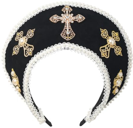 BPURB Tudor Queen Coronet Kapuzen Hut für Damen Anne Boleyn Hut Kopfbedeckung Elisabethanische Kopfbedeckung Französisches Königliches Stirnband für Cosplay Party