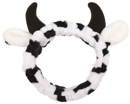 WLLHYF Gesichtswasch-Stirnband, Niedliche Kuhhörner Make-up Spa Gesichtswasch-Stirnbänder Tiere Ohren Hautpflege Haarbänder Elastischer Turban Kreative Haar-Accessoires für Mädchen und Frauen
