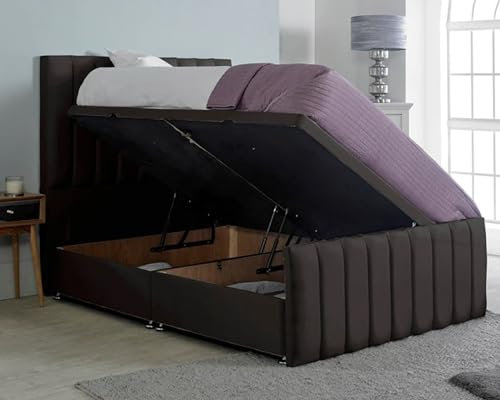 ComfoRest Super King Size Ottoman Bed Frame - Side Lift - 6FT - (Black Plush) - Includes 54 Headboard with Side Opening Storage - Sturdy Frame for Spacious Bedrooms - No Mattress Included
