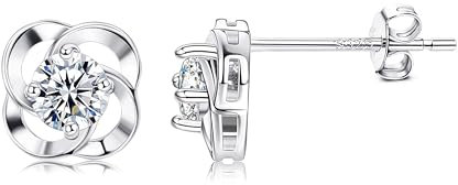 Dochais Ohrringe 925 Sterling Silber for Damen Mädchen, Ohrstecker Silber mit Sparkling Zirkonia, CZ Blumen Ohrringe, Zirkon Mond Ohrringe, 18K Weißgold überzogen Hypoallergene Ohrring Geschenke