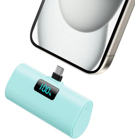 Batería Externa para iPhone Serie 15/16, 5200mAh USB C Power Bank Carga Rápida, Ultra-Ligera Batería Portátil con Pantalla LCD Mini Cargador Portátil para iPhone 16/15/15 Pro MAX Samsung etc.(Verde)