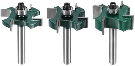 sourcing map T Slot Cutter Rabbet Router Bit 1/4 Shank 1/4 3/8 1/2 Cutting Width 1-3/8 Dia 4 Wing Carbide Slotting Cutter Rabbeting Slab Flattening Router Bits with Bearing for Wood
