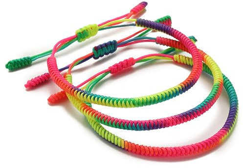 LUCKY BUDDHIST - 3 Tibetische Glücksarmbänder + buddhistisches Geschenk! - Handgemacht. Anpassbar an Ihr Handgelenk. Für Männer und Frauen. Freundschaftsarmbänder aus geflochtenem Stoff