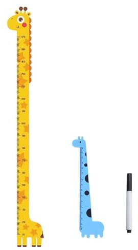DHWEKU Kinder Wachstumstabelle Giraffenkopf Baby Messlatte, Kinder Körpergröße Höhentabelle, Messleiste Höhenmesser für Kinderzimmer Kindergarten Tier Wandabziehbild,Mit Lineal und Stift