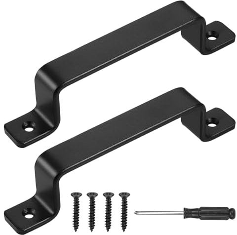 JIZZU Maniglie Armadio, 2 Pezzi Maniglia Porta Esterna 190 X 25 mm, Maniglione Porta Esterna Stile Retrò, Maniglie Per Cassetti Con Viti, Per Porte, Finestre, Armadi, Mobili, Esterni(Nero)
