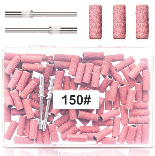 150 Grit Mini Sanding Bands Nail Drill Bit 100 Pcs, 3.1 MM Small Sanding Bands for Nail, Upgrade Medium Grit Nail Sanding Bands for Manicures and Pedicure, Professional Small Nail Sanding Bands