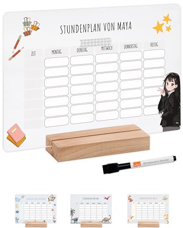 Bärenfreunde - Personalisierbarer & Abwaschbarer Stundenplan aus Acryl + Stift, Holzhalter - Einschulung Geschenk, Schultüte zum Schulanfang oder Grundschule (Anime Peace,mit Holzhalter)
