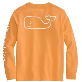 vineyard vines Boys Long-Sleeve Vintage Whale Pocket Tee, Nautical Orange, M