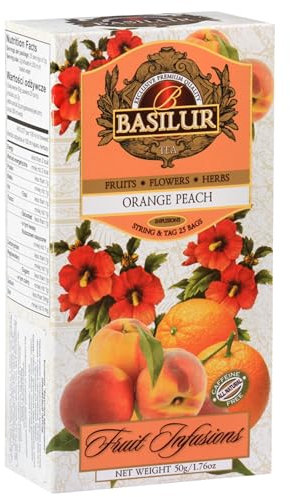 BASILUR Fruit Infusions Tè decaffeinato fruttato ai gusti di arancia, pesca e limone 25x2g (x1)