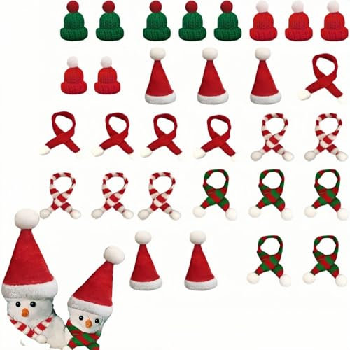 SDXCJY 30pcs Christmas Mini Knit Hats & Scarf Set Tree Ornaments Santa Claus Cap Hat Bottle Cap Decoration Set with Scarf for DIY Handmade Snowman Decoration Gift Christmas Party