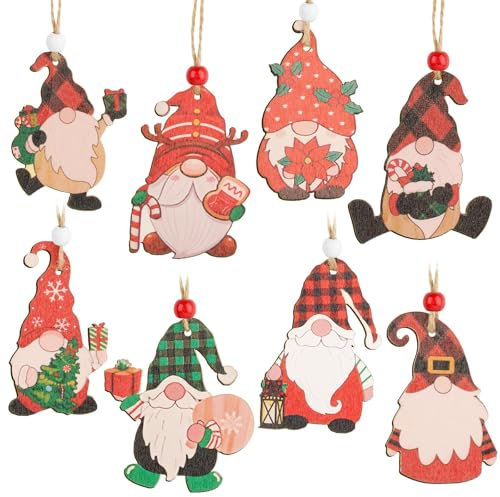 BOFUNX 24pcs Colgantes para Árbol de Navidad Adornos de Gnomo Colgantes de Navideños Duende Enano de Madera Accesorios Decoraciones Navideñas Regalos