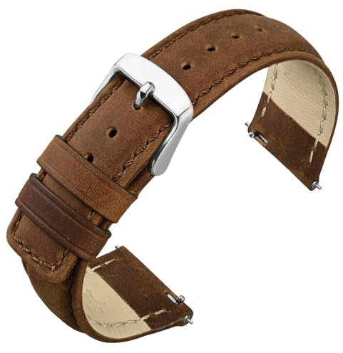 ANNEFIT Retro Leder Uhrenarmband, Schnellverschluss Echtes Lederarmband Ersatzarmband für Herren Damen 18mm (Braun)