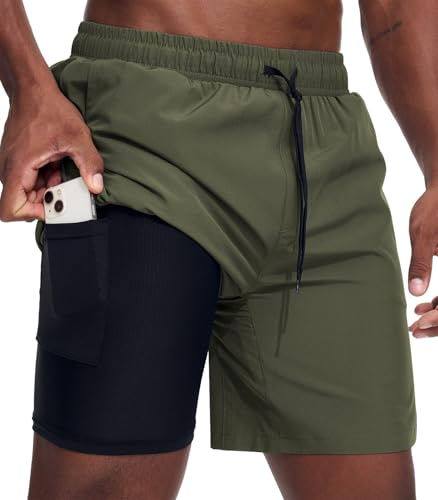 Danfiki Herren Sporthose Kurz Laufshorts Kurze 2 in 1 Running Shorts | mit Taschen, Fitness,Training, Outdoor