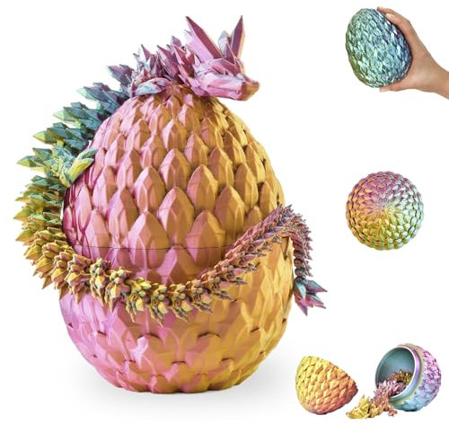 3D Drache im Ei – Drachenei mit Drache 36 cm Figur | 12 cm Großes Ei | Multicolor Schlüpfender Überraschungsdrache in Rot-Gelb-Grün | Bewegliches Fantasy Spielzeug & Sammelfigur für Kinder